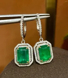 Brincos pendurados lr joias sólidas 18k ouro natureza verde esmeralda 5.21ct pedras preciosas diamantes gota feminina para mulheres finas