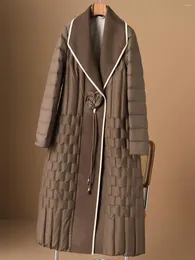 Trench da donna Maillard Patchwork in lana 90 Piumino d'anatra bianca per l'inverno Plaid cinese di fascia alta di media lunghezza