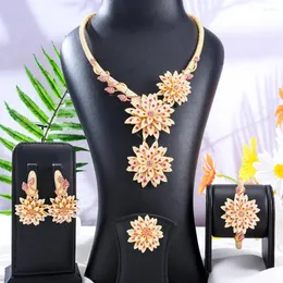 Colar brincos conjunto missvikki original luxo 4 pçs grande flor estilo dubai pulseira anel jóias charme feminino