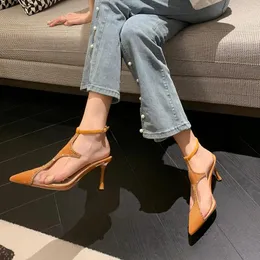 Dress Shoes Slim Sandals Yellow Suede Heels Thong Buckle Cool Boots Saltos Alto Femininos Zapatos Para Mujeres Solid Concise