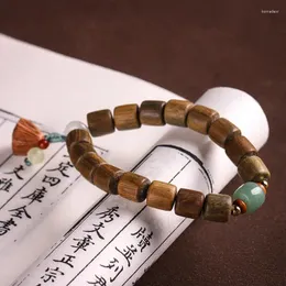 AA Strand Green Sandalwood Single Ring Hand String Jade Barrel Beads Text Play Wooden Buddhist Bracelet Ethnic Style Women Men Gift 2023
