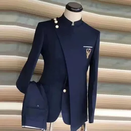 Męskie garnitury Blazers 2023 Najnowszy projekt płaszcza Pant Design granatowa kostium Homme Mariage Formalna moda Slim FIT FOR Men Groom Wedding Suit Tuxedo 2pcs 231215
