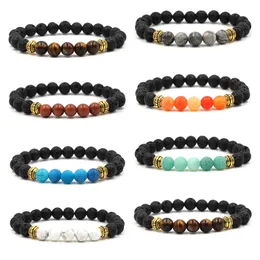 Pulseira de pedra natural de lava preta, 8mm, olho de tigre, contas de equilíbrio de cura, reiki, buda, oração, yoga, pulseira para mulheres, homens, joias