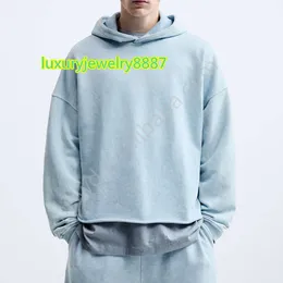 vintage wash hoodie men's 100% cotton oversized drop shoulder raw hem cropped hoodie streetwear pullover hoodies for men