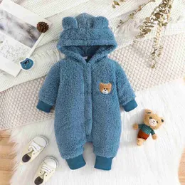 Rompers yenidoğan bebek kıyafetleri 1 ila 18 ay karikatür sevimli ayı onesies için kız bebek erkek çocuk uzun kollu kapüşon sıcak kış bebek romperl231114