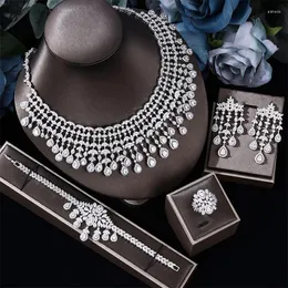 Colar brincos conjunto moda oriente médio noiva jóias 4 peças zircão pulseira anel gota de água sino vestido acessórios