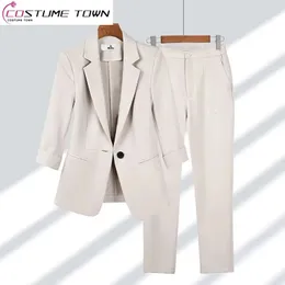 Женские костюмы Пиджаки летняя тонкая куртка повседневные широкие брюки из двух частей элегантный женский комплект офисная одежда бизнес 231214