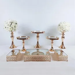 PCS Gold Electroplate Crystal Cake Stand Set Mirror Metal Cupcake Display Wedding Birthday Party Dessert Plate Rack Other Bakeware2473