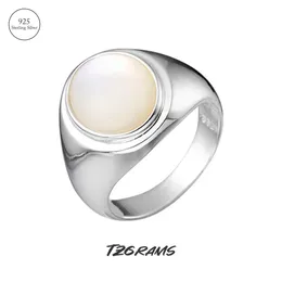 Anéis de casamento TZgrams Sterling Silver Oval White Shell Declaração Anéis para Mulher Simples Suave Jóias Casamento Anel de Noivado 231214