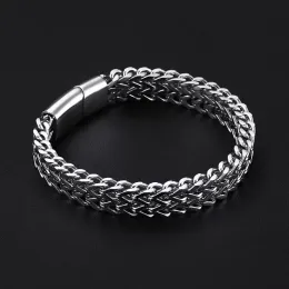 fashion designer bracelet men titanium steel woven double row front and back keel magnetic buckle bracelet jewelry gift wholesale wholesale