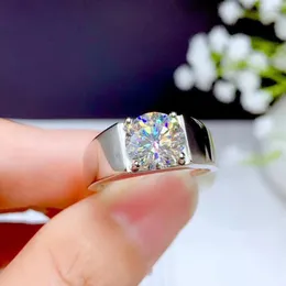 Anéis de cluster sem sinal crepitante moissanite anel para homens jóias noivado casamento 925 prata forte estilo muscular homem presente