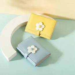 Plånböcker koreanska mode söt kort tri-folded för flickor kvinnors korthållare trend multi kawaii små blomma pu purses