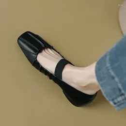 Zapatos de vestir Diseño plisado Cuero genuino natural Tacones para mujer Punta cuadrada Cómodo Moda Color puro Tacón bajo Fácil de caminar