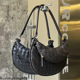 Botte Venetas Bolsa de Ombro Feminina Bolsas de Couro Gemelli Shu Qis Mesma Gemelli Tecido Twin Bolsa Couro Genuíno Crossbody Um Ombro Carregando Crescent Elegante e HBG5