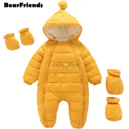 Strampler 2023 Neugeborenen Baby Kleidung Overall Mit Kapuze Plus Samt Warme Baby Junge Schneeanzug Kleinkind Schnee Anzug Baby Mädchen Baumwolle Overalls RompersL231114