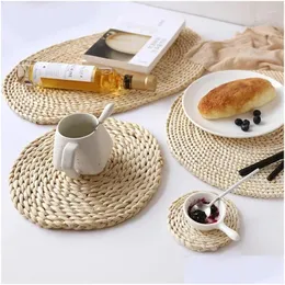 Mats Pads Mesa 1 Pcs Home Handmade St Woven Tea Mat Resistente ao Calor Caçarola Placa Copo Placemat Pad no Jantar Gota Entrega Ga Dhrqc