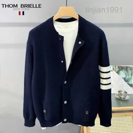 Thom Brielle Tom Tb Four Bar Knitted Cardigan Coat Men Nowy Sweter Mężczyzny amerykańskie retro retro mao Bao Blue L.