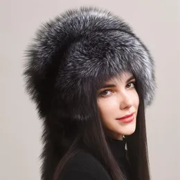 Kvinnors hela pelt äkta räv full pur ryska shapka kosack ushanka skid snö hat180n