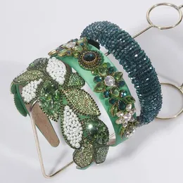 Vintage Grüne Serie Stirnbänder Strass Haarbänder Breitkrempiger breiter Kopf Hoop Haar Damen Elegante Accessoires