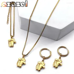 Hanger Kettingen Cowboyhoed Paard Paardenhoofd Sieraden Set Voor Vrouwen Mannen Roestvrij Staal Goud Kleur Dieren Ketting Armband Hoepel Oorbel