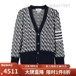 Thom New Men's 4-stripe Twisted Knitted with Cardigan Long Sleeved Sweater Mkc486a-y1506 White/black 2