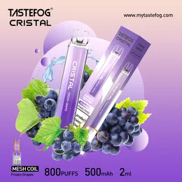 원래 Tastefog Cristal 800 퍼프 일회용 기화기 퍼프 800 전자 담배 2% 2ml 500mah 10 맛 도매 가격 LED 조명