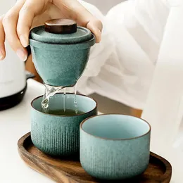 Наборы чайной посуды 1 комплект портативной керамической чашки для чая на открытом воздухе с дорожной сумкой (зеленый маття)