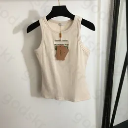 Boncuklar mektup tank üstü kadın moda kolsuz tişört tasarımcısı klasik gevşek örme kamisole