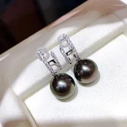 Studörhängen meibapj 9-10mm naturliga svarta runda pärlor h 925 sterling silver fina charm bröllop smycken för kvinnor