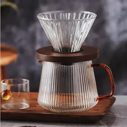 コーヒーポットガラスコーヒーポット耐熱性ティーポットコーヒーアプライアンスハンドブランドコーヒー共有ポットV60フィルターカップセット231214