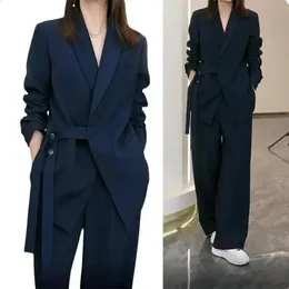 Women's Suits Blazer's Spring Autumn Casual Suit Jacket Matching Set Korean Elegant Loose Blazers Wide Leg Pants Two Piece Female Clothing 231214