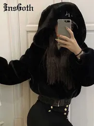 Women's Down Parkas InstaHot Mall Goth Black Overcoat Harajuku Streetwear Zip Up High Waist Women Coats Punk Chic High Streetwear Long Sleeve TopsL231215