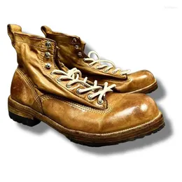 ブーツ洗浄されたメンズハイトップレザーレザーシックソールライズショートグッドイヤー - 手作りの馬の靴