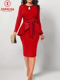 Dwuczęściowa sukienka Solid Kolor 2 zestaw do biura damski nieregularny design pasek paska ONECK długi rękaw Slim Tophigh talia bioder