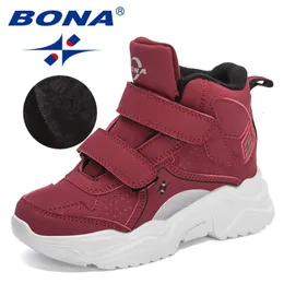 Ботинки BONA Designers Походные ботинки Детские уличные кроссовки для мальчиков и девочек Трекинговая обувь по щиколотку Детская зимняя плюшевая обувь с высоким берцем 231214