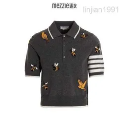 2023 Tom Herren-Poloshirt mit Bird-Bee-Stickerei, Grau, Nr. 3