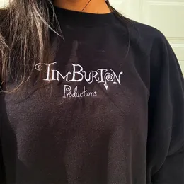 Erkeklerin eşofmanları Tim Burton Üretim Mektupları İşlemeli Crewneck Sweatshirts Unisex Pamuk Sonbahar Kalın Krop Vintage Style Sıradan Sweaters 231215