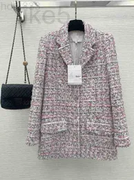 Giacca di marca da donna Moda autunno inverno Versione alta Cappotto in tweed con catena in metallo Tempo libero Cappotto lungo stile primavera Compleanno per le donne Regalo di San Valentino