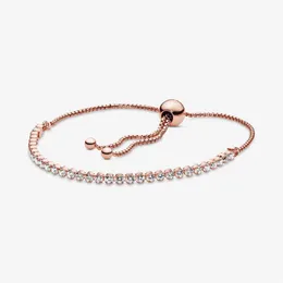 100% Sparkling Slider Tennis Link Bracelets Rose Gold 925 Sterling Silver Adjustable Cubic Zirconia Bracelet Fashion Women Wedding286U