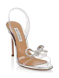 Sommar lyxig designer aquazzura babe sandal pärlor kristall-embelled fotled slipsar stilett häl klänning bröllop fest brider sandal öppen tå