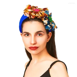 Söta blommor bredbruna hårhår pannband handgjorda tyg hårband dekorativt för kvinnor huvudbonad tillbehör