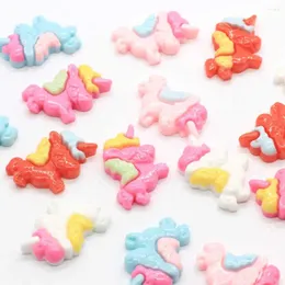 장식용 꽃 50/100pcs 사탕 컬러 kawaii resinunicorn 플랫 백마 평면 수지 공예품 DIY 구슬 헤어 클립 헤어 핀 용품 만들기