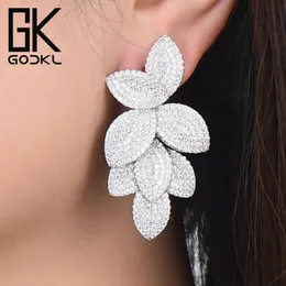 Dangle Chandelier GODKI Celebrity Favorite Luxury Leaf Leaves Flower Collection Full Micro Cubic Zirconia Paved Wedding Bridal Earring For Women 231214