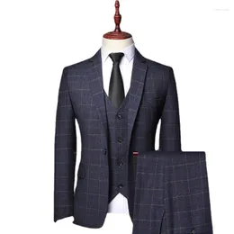 남자 양복 2023 블레이저 남성 정장 세트 의류 재킷 형식 결혼식 현대 드레스 싱글 가슴 무대 착용 3 피스