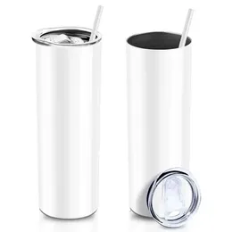 US/CA/CN Stock 20oz Stainless Steel Sublimation Tumblers Slim Straight 20 oz Travel Car Mugs Big Capacity Water Cups With Plastic Lids 1215