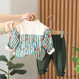 Conjuntos de ropa Otoño Ropa para niños pequeños Oso de dibujos animados Patchwork Cuello vuelto Camisas de manga larga y pantalones Trajes Ropa de marca para niños R231215