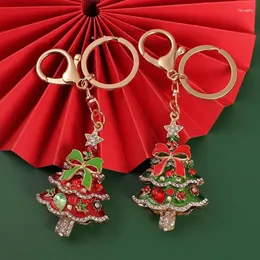Porte-clés strass émail arbre de noël, cadeaux de Festival pour femmes et hommes, pendentifs de sac à main, porte-clés goutte