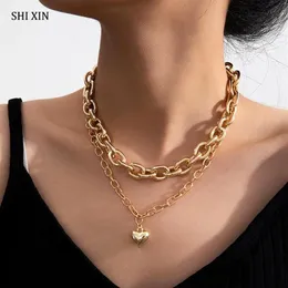 SHIXIN Mehrschichtige Liebes-Herz-Anhänger-Halskette für Frauen, Statement-Punk-klobige Ketten-Halsketten, Choker-Collier-Paar-Schmuck260Y