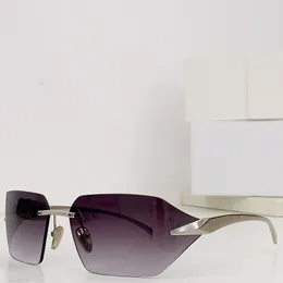 2024 season new Mens brand luxury designer brand Runway sunglasses for men women metal frameless silver legs purple lenses UV400 leisure travel sunglasses SPRA55