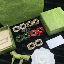 Pendientes de cristal con diamantes de imitación de diseñador, pendientes de perlas de lujo, 5 colores, pendientes de plata de ley 925 para mujer